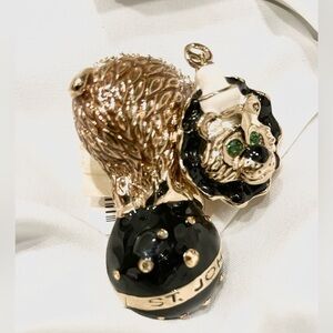 NWT RARE Vintage ST. JOHN Rhinestone Bear Circus Collection Gold BlackBrooch Pin